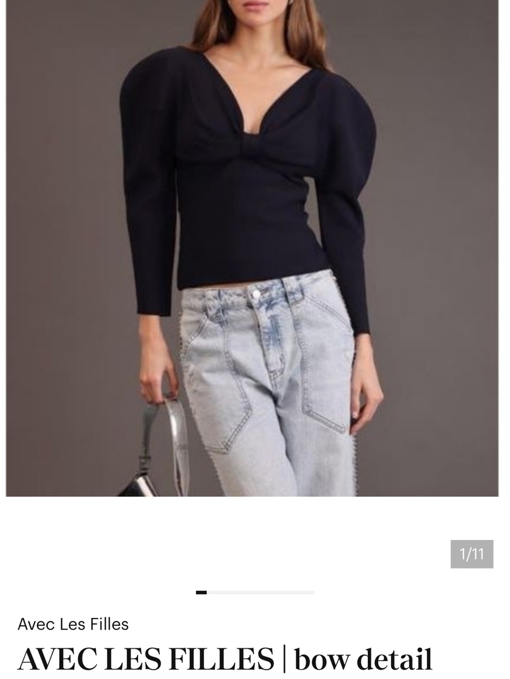 Avec Les Filles, Anthropologie NWT Bow-Front statement Sleeve Top Navy XS